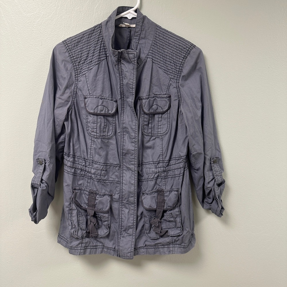 Maurices Gray Utility Jacket‎ Women Small Cargo Pocket Cinched Waist Full Zip